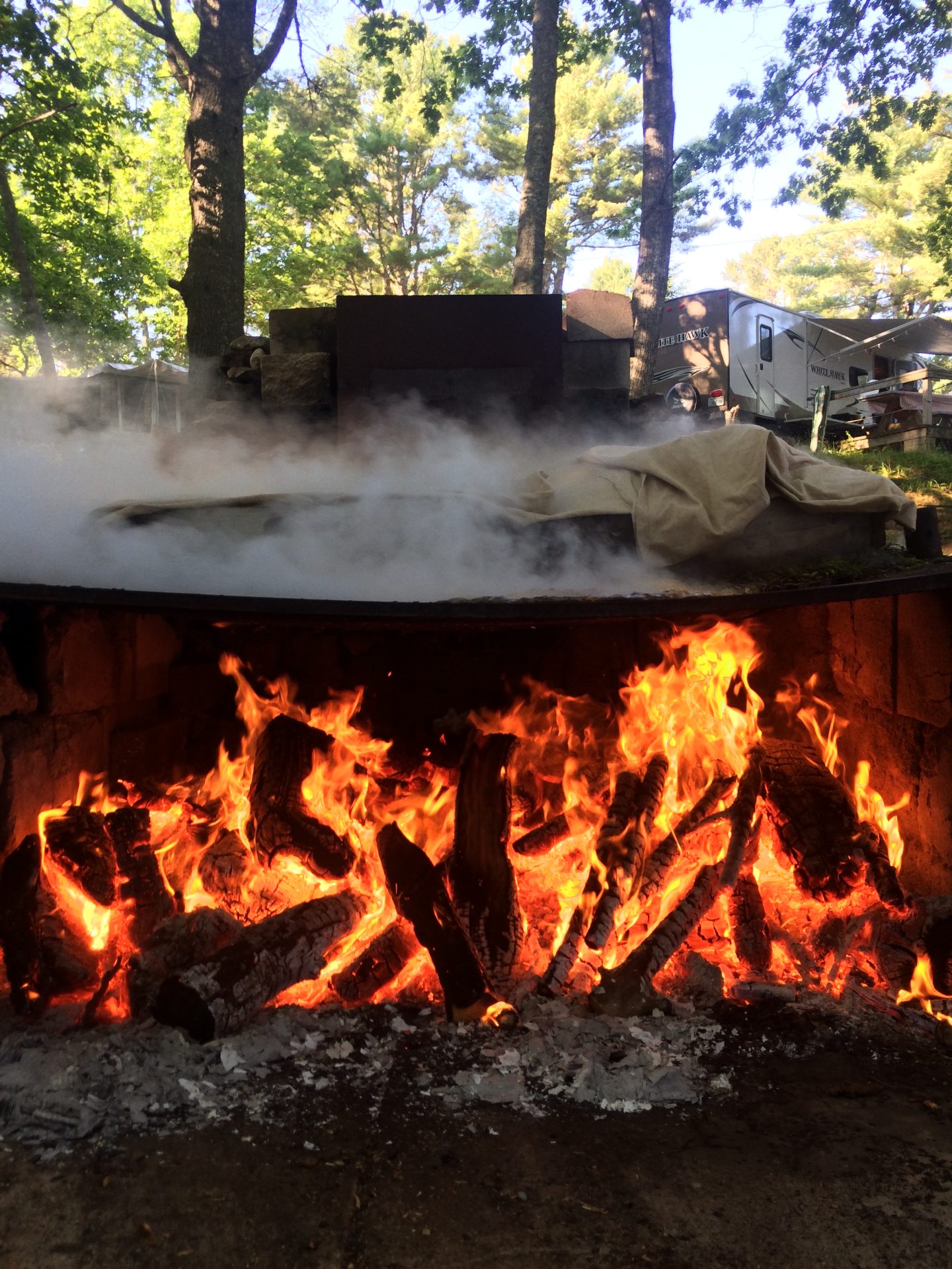 fire, lobster, maine, camping