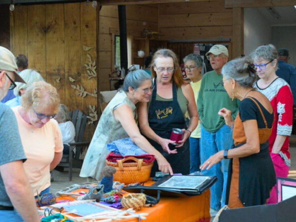 group discussing artwork