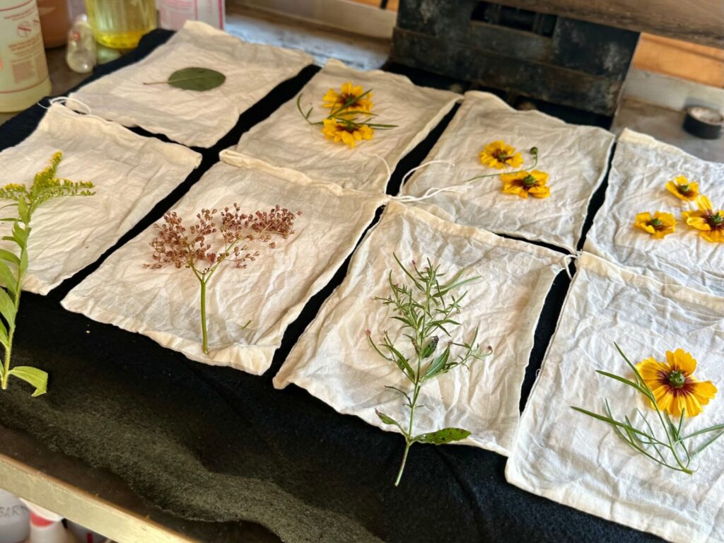 muslin bags prepared for botanical printing