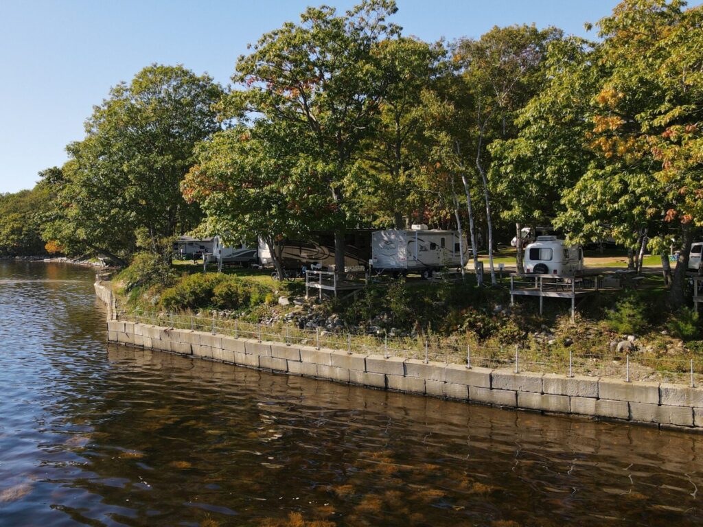 view from a paddle board of Searsport Shores RV sites